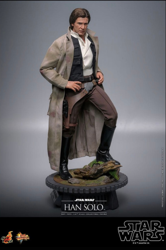 Figura Han Solo Hot Toys Movie Masterpiece escala 1/6 Star Wars con base de exposición