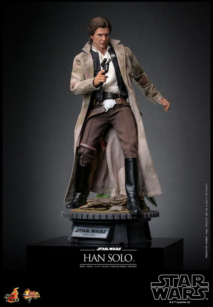 Primer plano del rostro de Han Solo Hot Toys con sistema de movimiento independiente de ojos