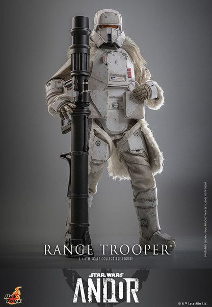 Vista detallada del casco, armadura y rifle del Range Trooper Hot Toys, edición Movie Masterpiece Star Wars
