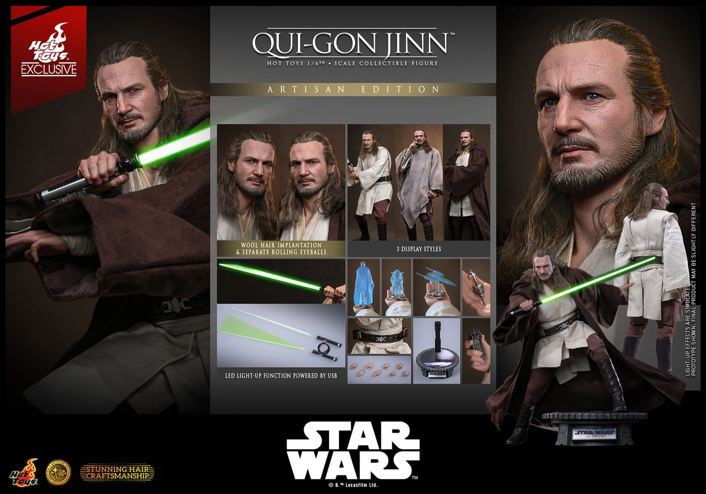 QUI-GON JINN ARTISAN HOT TOYS 1/6 STAR WARS 32 CM