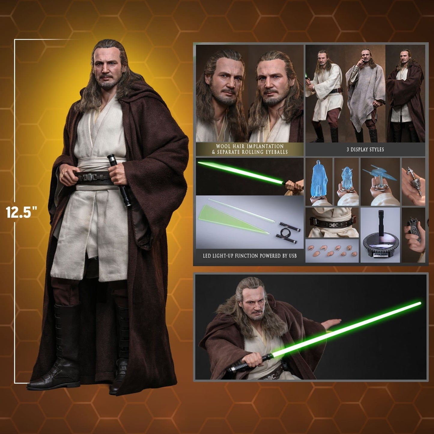 QUI-GON JINN ARTISAN HOT TOYS 1/6 STAR WARS 32 CM