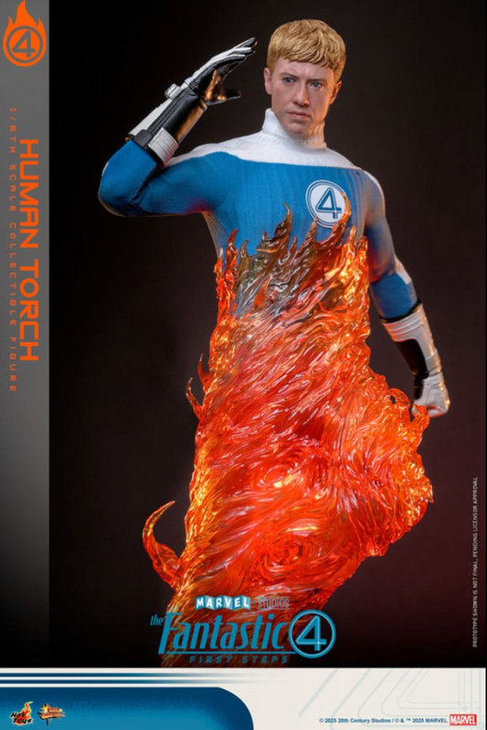 Figura Human Torch Hot Toys First Steps escala 1/6 Marvel Fantastic Four.