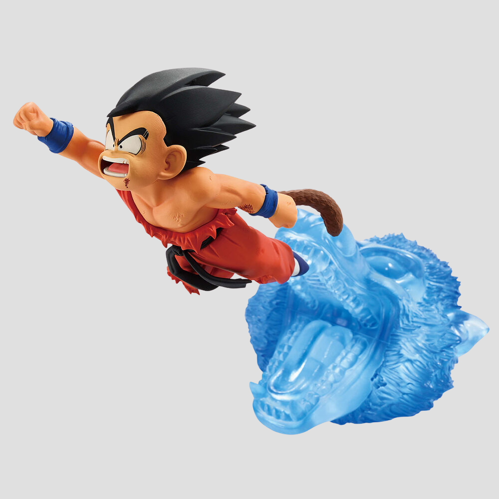 Primer plano de la figura Ichibansho Goku Dragon History II con rostro decidido.