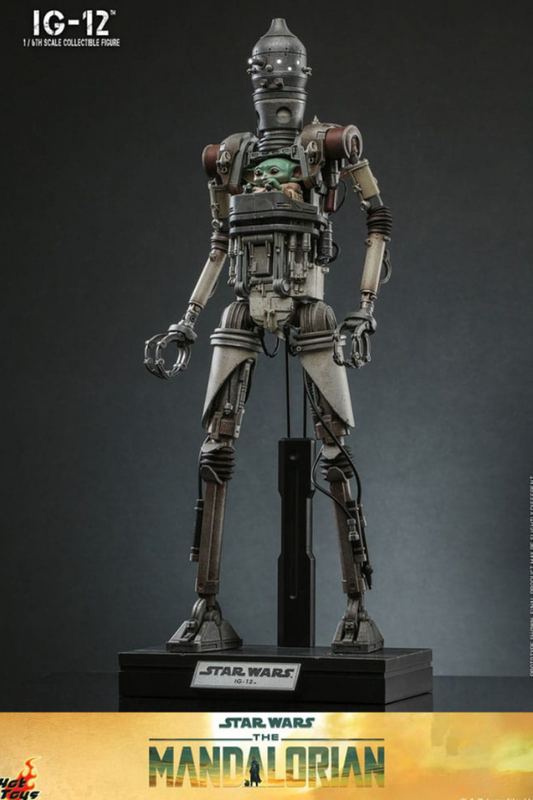 Figura IG-12 Hot Toys – vista frontal completa con base expositora.