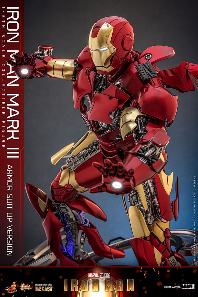 Figura Iron Man Hot Toys con base circular iluminada y traje modular