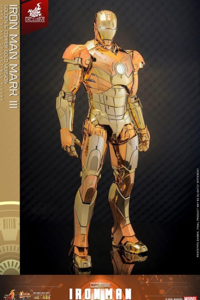 Iron Man Mark III Golden & Copper Gold Version Figura Movie Masterpiece Diecast 1/6 Hot Toys Marvel 33 cm