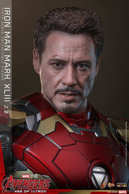Escultura facial Tony Stark Iron Man Mark XLIII 2.0 Hot Toys 1/6 con ojos móviles realistas