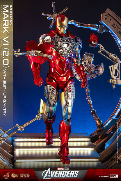 Iron Man con estación Suit-Up Gantry y cabeza de Tony Stark – figura de colección 1/6