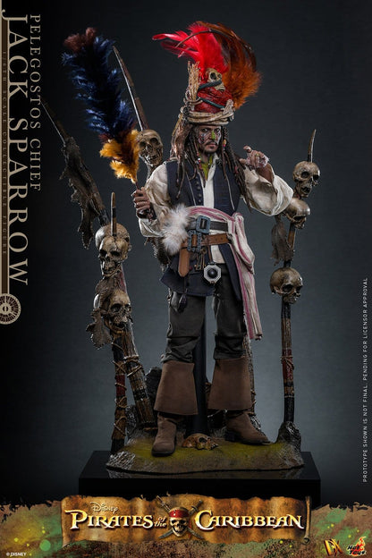 Base temática tribal con calaveras Jack Sparrow Pelegostos Chief DX 1/6 Hot Toys