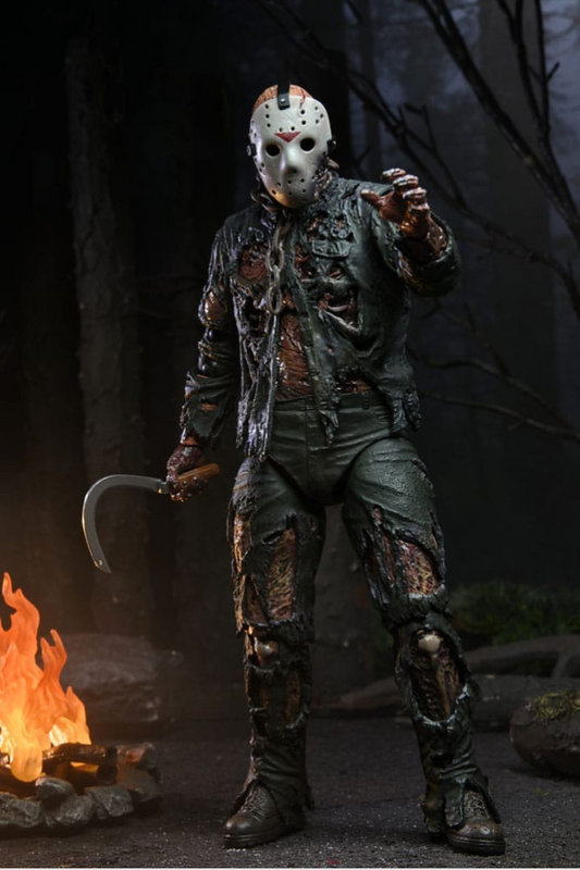 Figura Jason Voorhees NECA – versión New Blood con ropa rota y garfio.