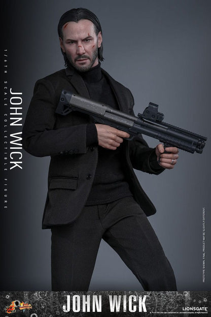 Presentación de la figura JOHN WICK Hot Toys Movie Masterpiece en caja con ventana original.