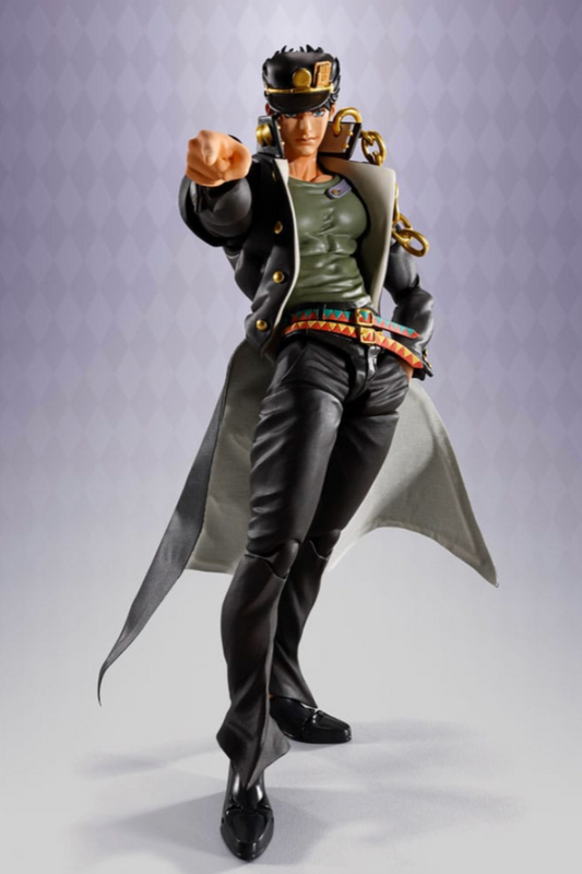 Figura articulada Jotaro Kujo Super Action Statue de JoJo's Bizarre Adventure con base y múltiples accesorios