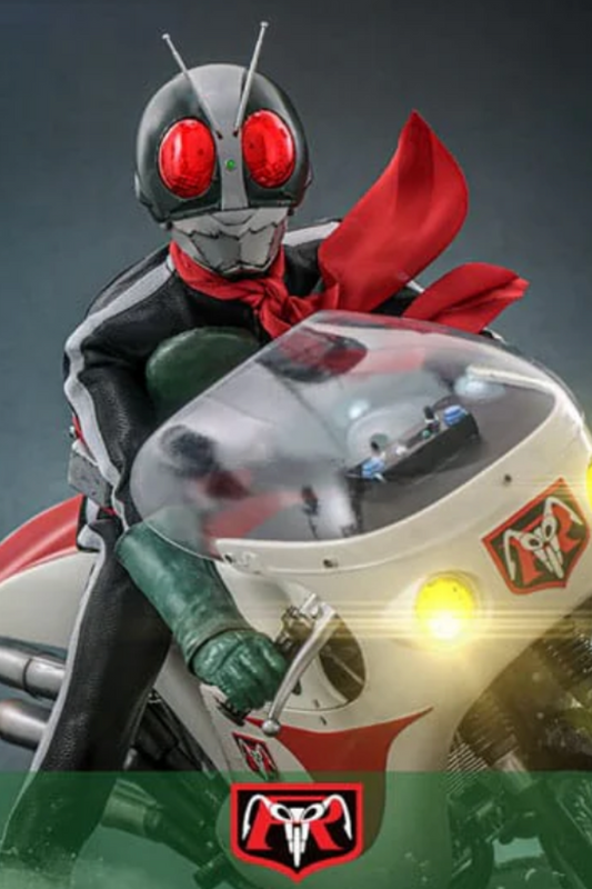 Figura Kamen Rider Nº2 Hot Toys de 30 cm con casco iluminado y moto Cyclone con luz LED.