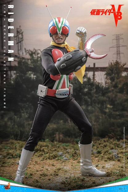 caja figura riderman hot toys presentacion oficial kamen rider v3 embalaje