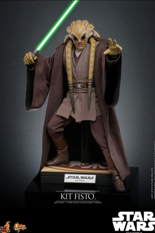 Figura articulada de Kit Fisto con sable verde encendido – Hot Toys escala 1/6 Star Wars