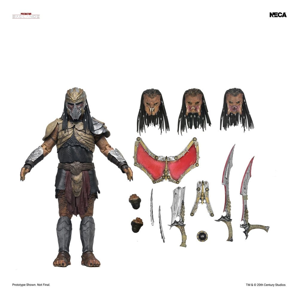 Figura Kwei (Dek's Brother) Ultimate Predator Badlands NECA con accesorios y espadas Yautja