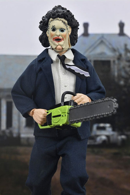 Figura de Leatherface con motosierra y máscara Pretty Woman, 20 cm.