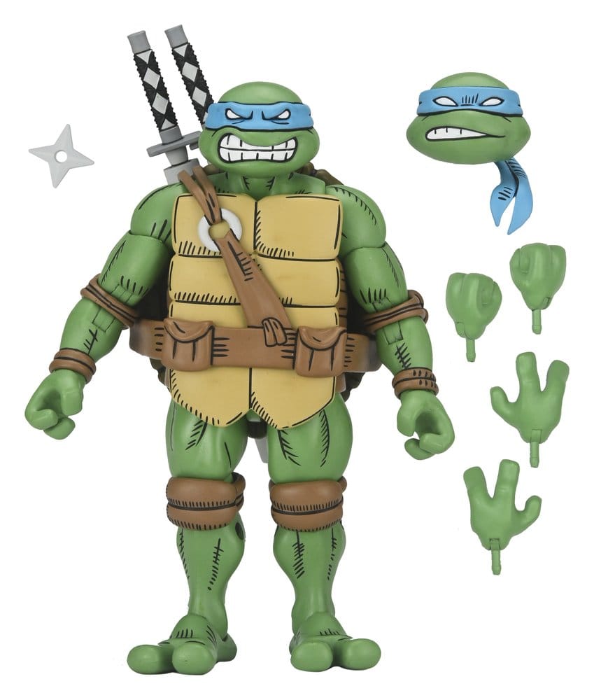 Figura Leonardo NECA Tortugas Ninja con katanas detalle frontal