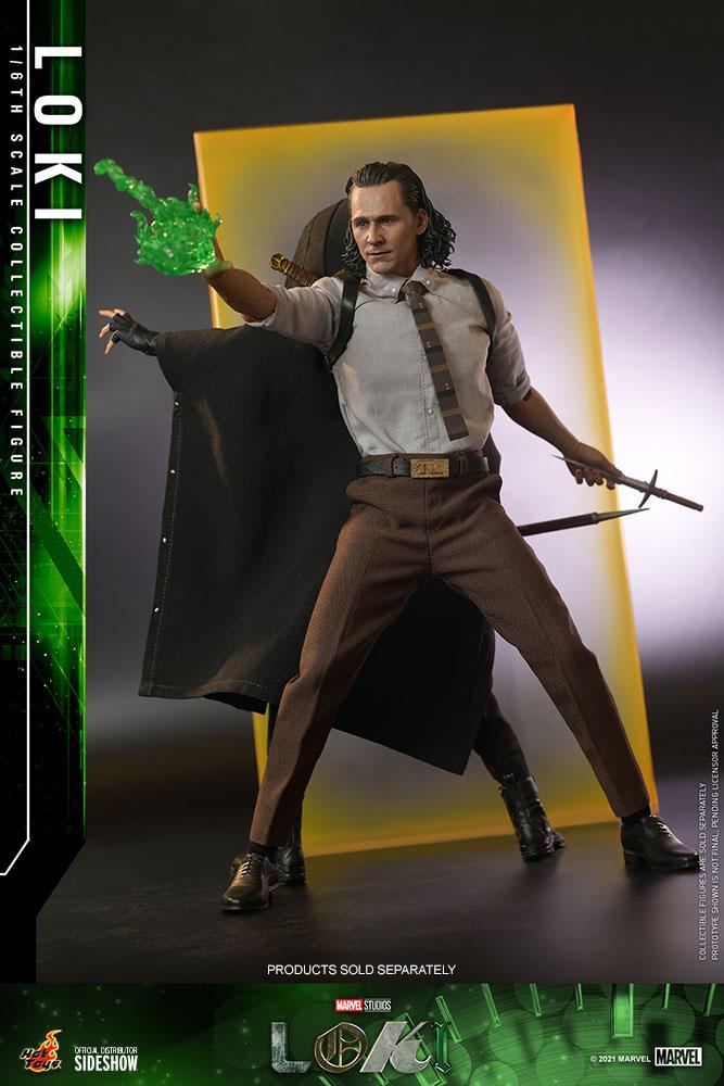 Loki Hot Toys con Miss Minutes y accesorios incluidos – figura Marvel 1/6