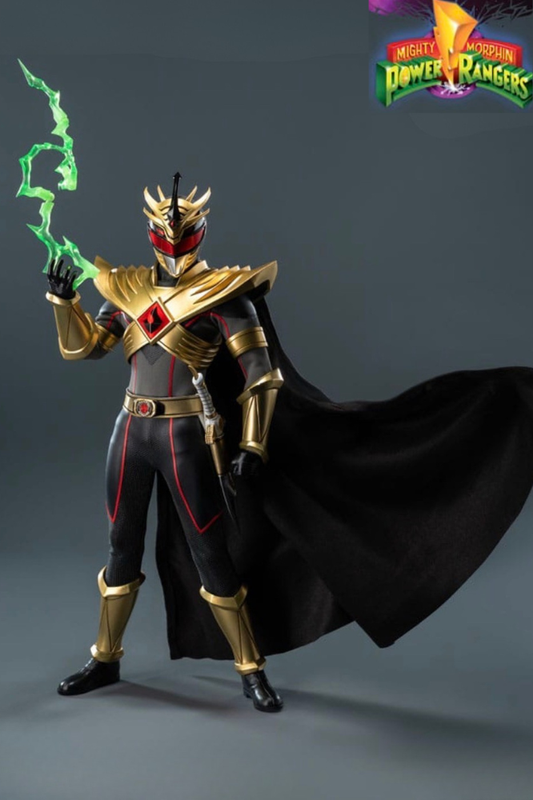 Figura 1/6 de Lord Drakkon Evo III de Threezero con efectos de energía verde, Power Rangers Shattered Grid