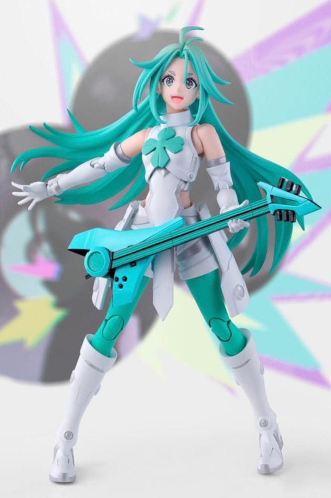 Lucky Cyan S.H.Figuarts Tamashii Nations posando con guitarra futurist