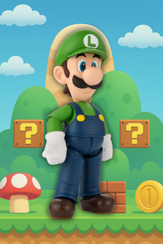 Figura articulada de Luigi S.H. Figuarts de Bandai con diseño detallado y colores vibrantes.