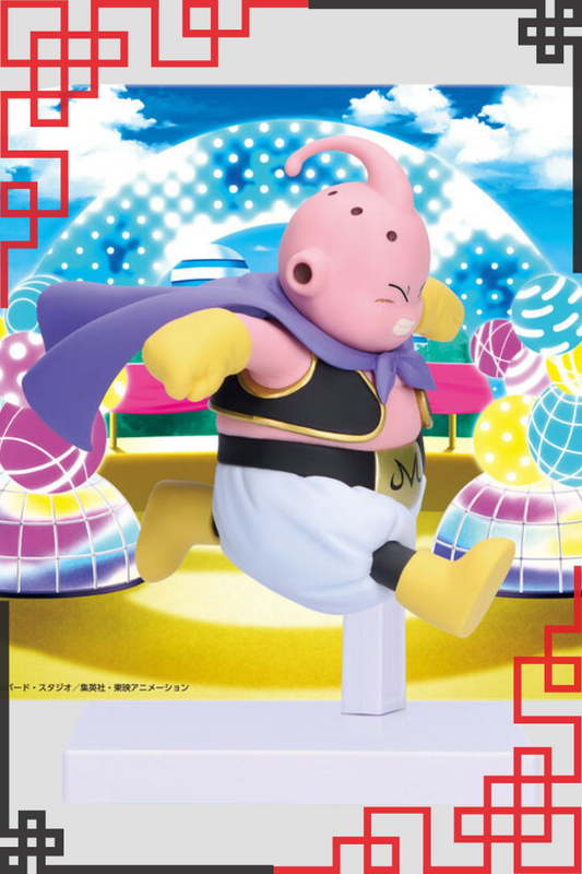 Figura de Majin Buu con panel ilustrado colorido – Dragon Ball Daima 13 cm