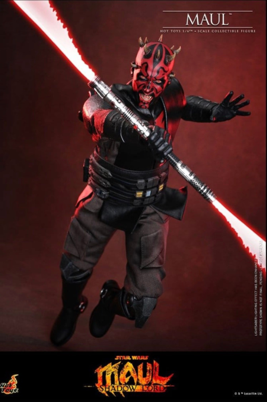 Figura Maul Shadow Lord Hot Toys 1/6 inspirada en Star Wars con doble sable rojo
