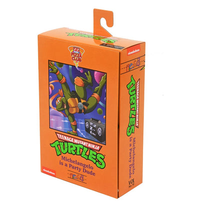 Caja estilo VHS de Michelangelo TMNT con ilustraciones retro