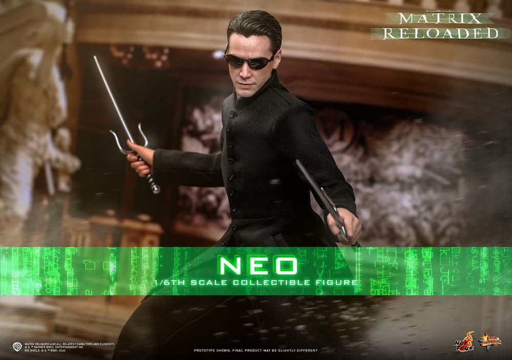 Figura Neo Hot Toys basada en Matrix Reloaded con rostro de Keanu Reeves