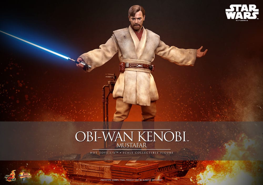 Figura coleccionable Obi-Wan Kenobi Hot Toys Episodio III con base diorama.