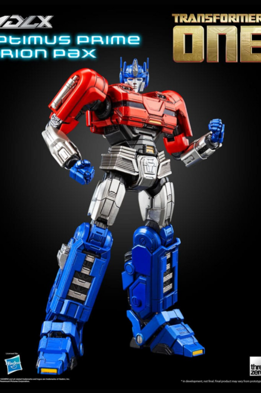 Vista frontal de la figura MDLX Optimus Prime / Orion Pax de Threezero con acabados metálicos