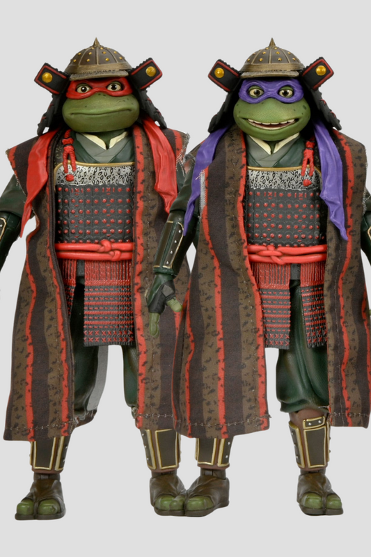 Figuras completas de Donatello y Raphael con trajes samurái pack donatello raphael tmnt iii neca figuras 18cm.
