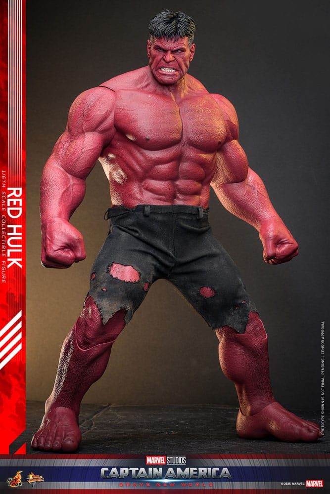 Red Hulk Hot Toys figura articulada 1/6 con cuerpo musculado y expresión de furia