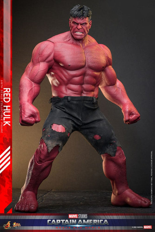 Red Hulk Hot Toys figura articulada 1/6 con cuerpo musculado y expresión de furia