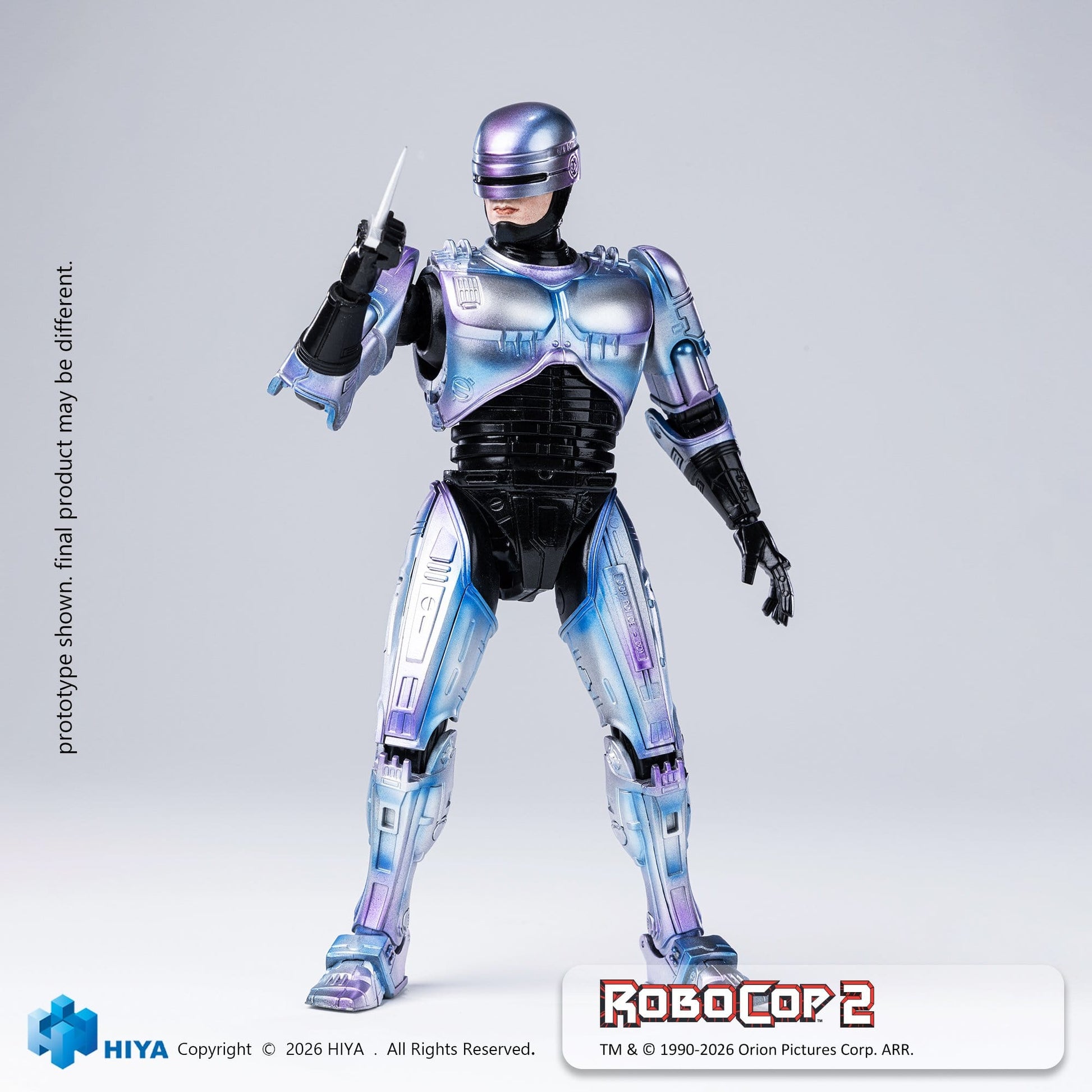 Accesorios incluidos figura RoboCop 2 Hiya Toys base y manos intercambiables