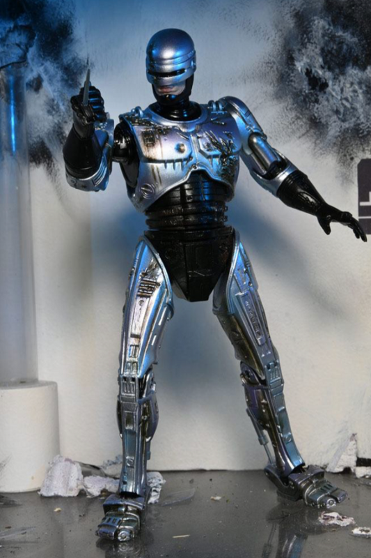 Figura RoboCop Ultimate Battle Damaged NECA 18 cm con accesorios.