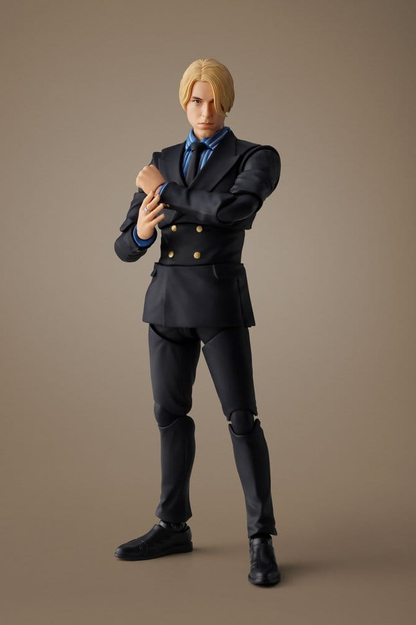 Figura Sanji S.H.Figuarts One Piece Netflix 15 cm vista frontal con traje negro elegante