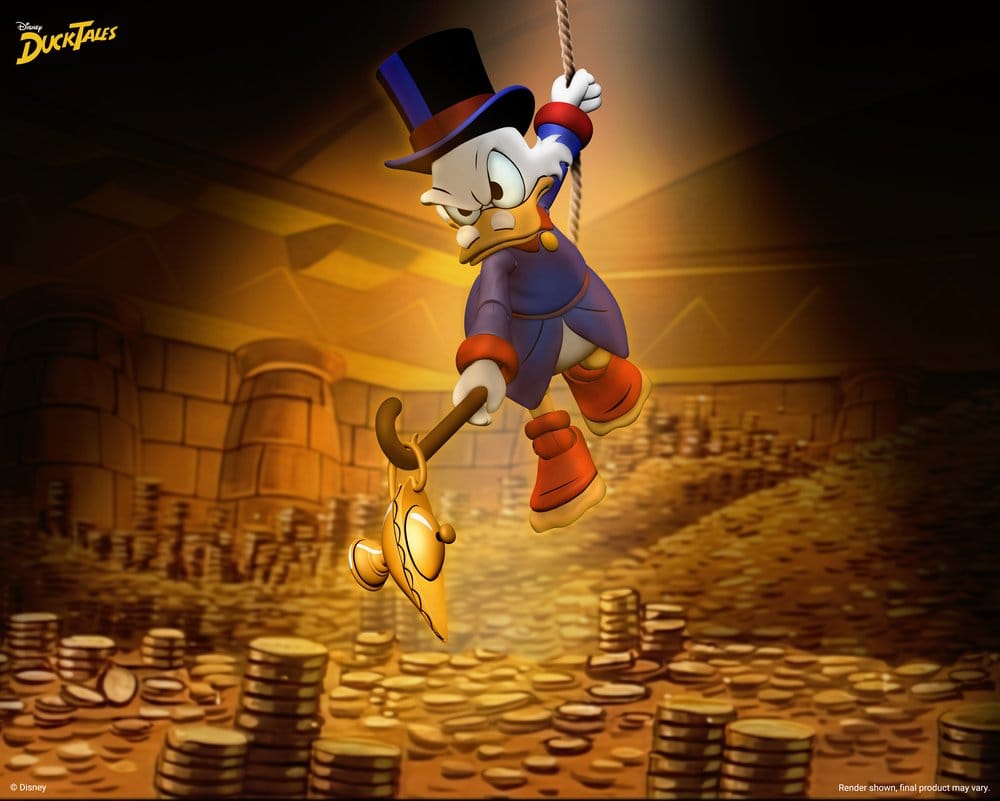 Accesorios de la figura Scrooge McDuck NECA con monedas, tesoros y piezas intercambiables