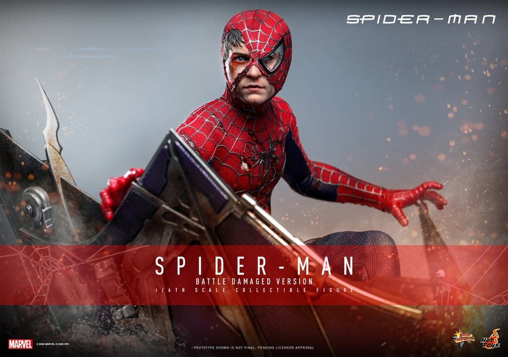 Spider-Man Hot Toys Battle Damaged con traje dañado y detalles realistas Marvel