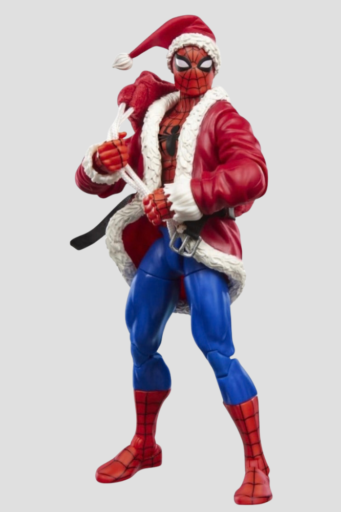 Figura Spider-Man Marvel Holiday Special de Hasbro, colección Marvel Legends de 15 cm, con accesorios navideños.