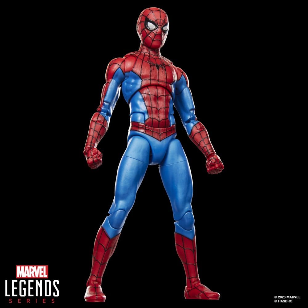 Figura Spider-Man No Way Home Marvel Legends de Hasbro de 15 cm, con traje rojo y azul y máscara completa.