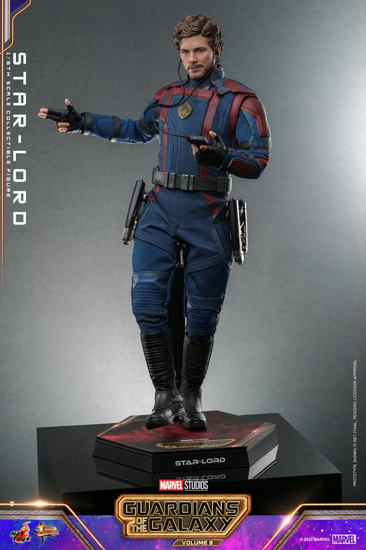 Figura coleccionable Star-Lord Hot Toys escala 1/6 basada en Guardianes de la Galaxia Vol. 3.