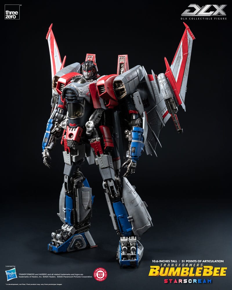 Figura articulada Starscream DLX Threezero con detalles metálicos.