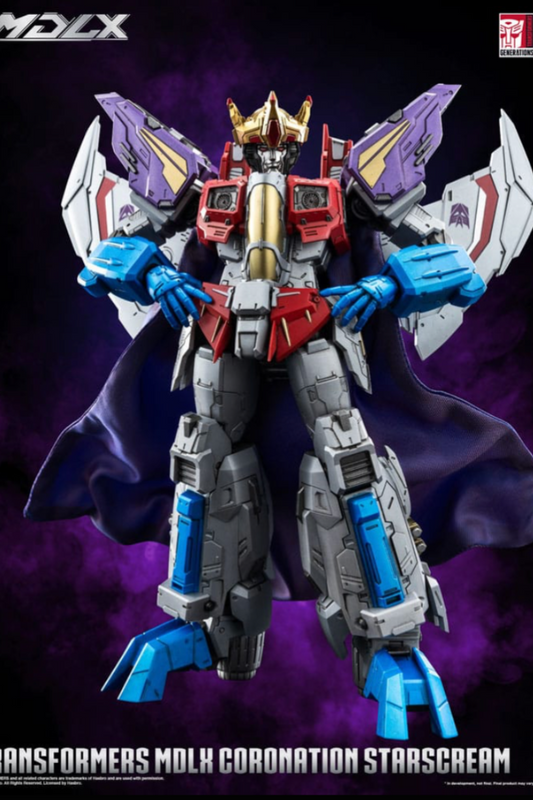 Figura MDLX Coronation Starscream de Transformers con diseño detallado y corona dorada.