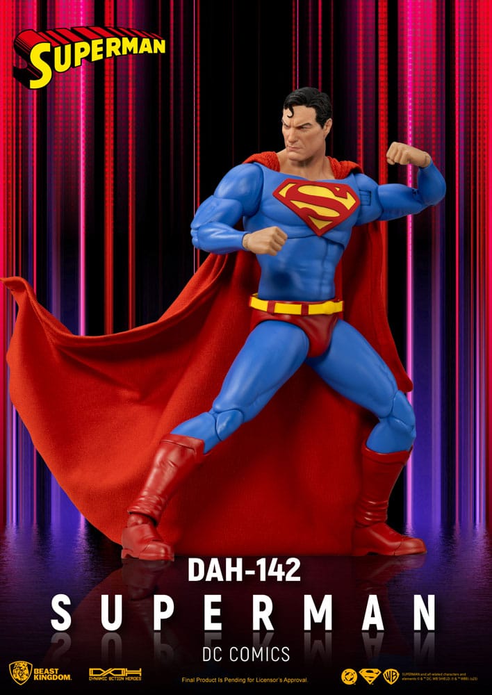 Figura articulada Superman Beast Kingdom con capa de tela y pose de vuelo