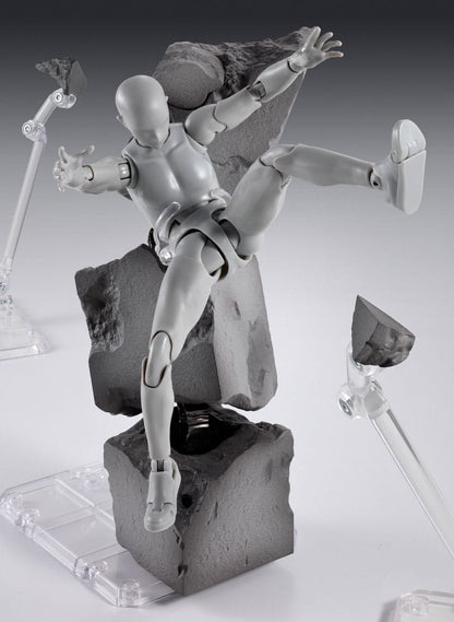 Escena de combate con figuras y accesorio Tamashii Effect Concrete Crash.