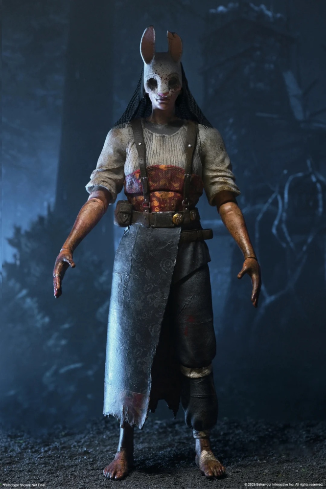 Figura The Huntress Dead by Daylight NECA vista frontal con máscara de conejo