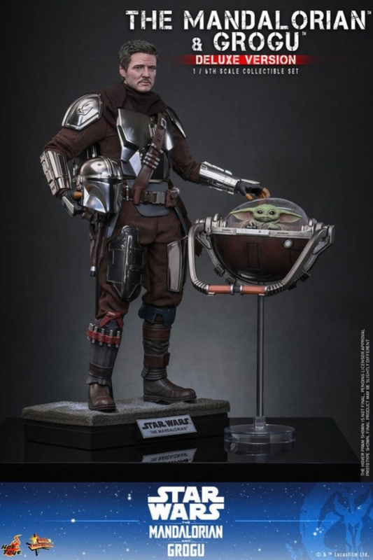 Figura Deluxe The Mandalorian y Grogu 1/6 de Hot Toys con cuna flotante y accesorios