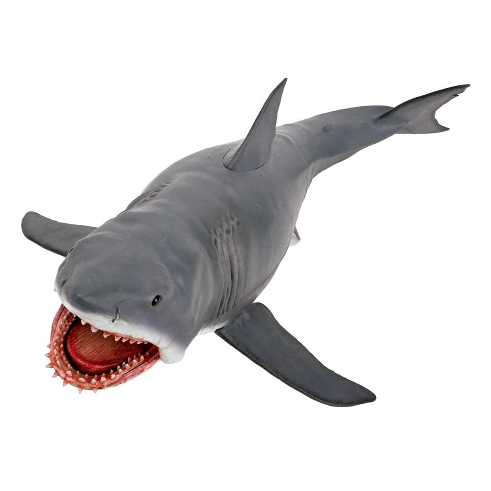 Figura del tiburón articulado en pose lateral con detalles realistas tiburon jaws 50th anniversary figura 38cm neca head to tail.